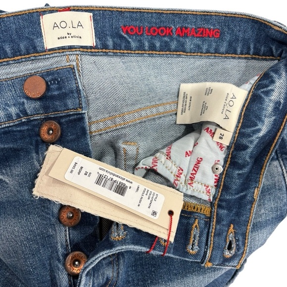 AO.LA High Rise Girlfriend Slim Jeans Fools Rush In Studded Rhinestone Cuff 28 - Picture 6 of 9